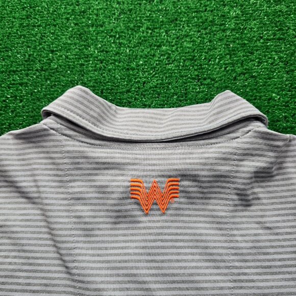 Whataburger Polo Shirt Mens Medium Gray Striped Employee Uniform Work Wear - Picture 9 of 9